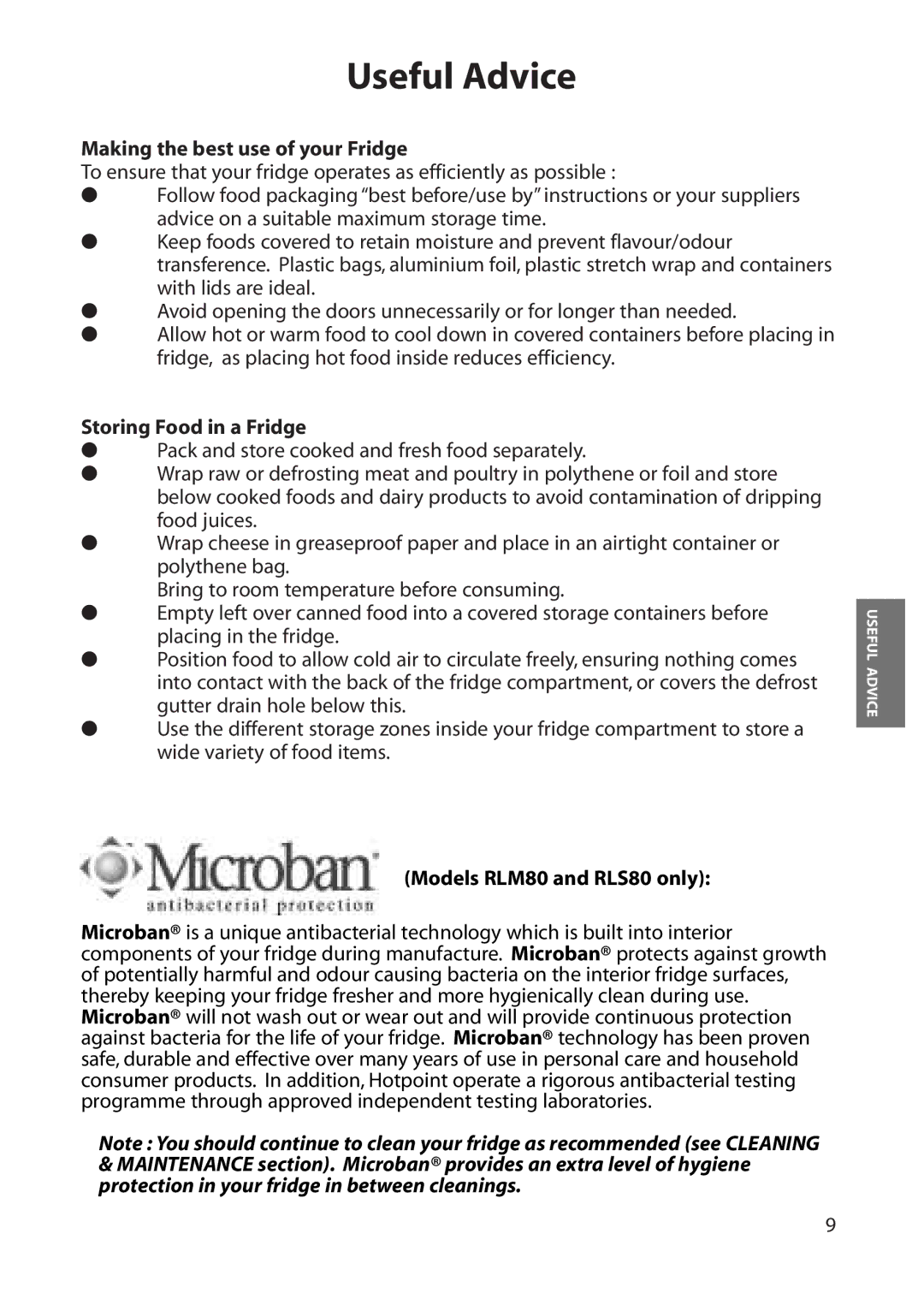 Hotpoint RLA80 manual Making the best use of your Fridge, Storing Food in a Fridge, Models RLM80 and RLS80 only 