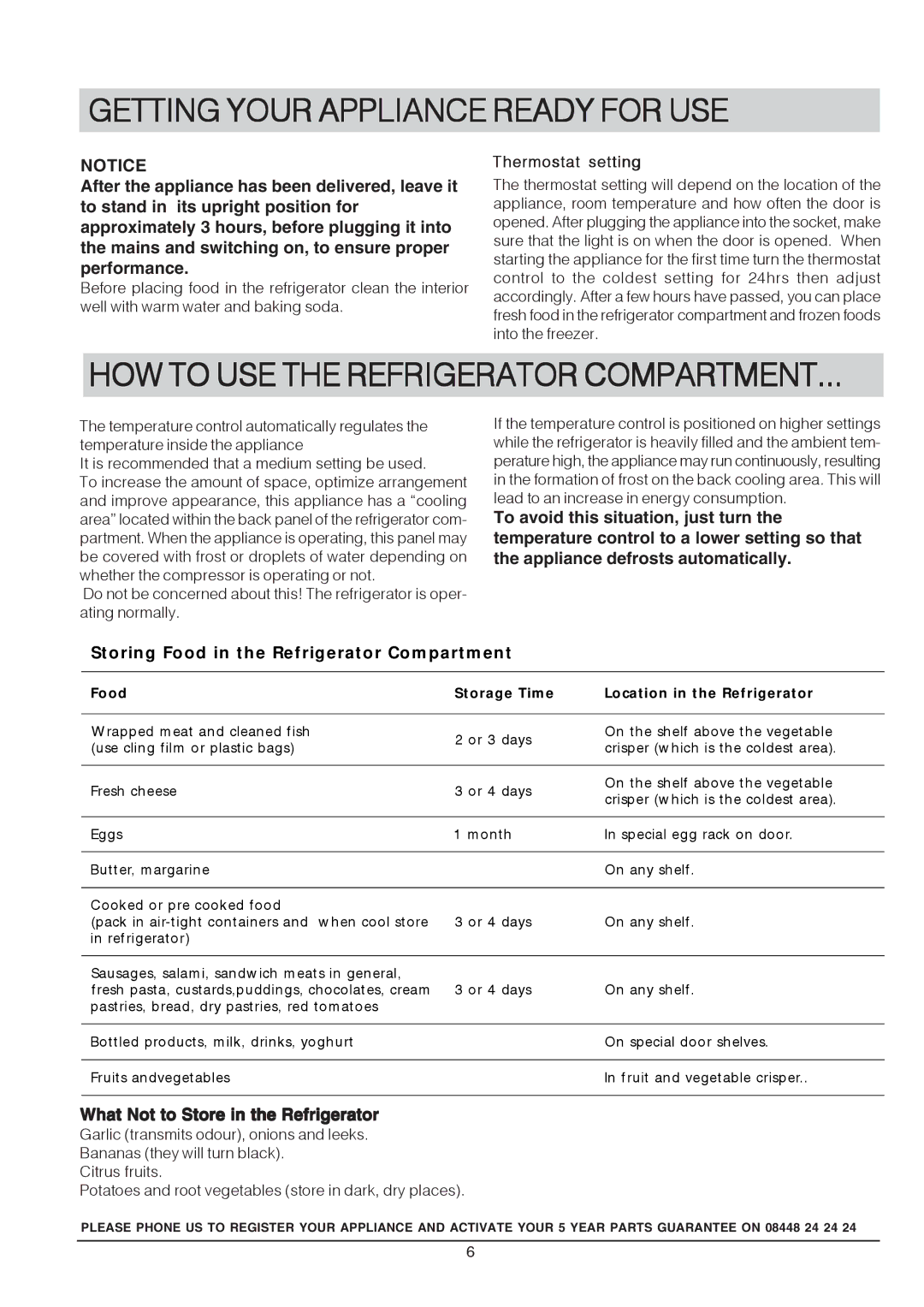 Hotpoint RSA 21, RSAAV21P manual Getting Your Appliance Ready for USE, HOW to USE the Refrigerator Compartment 