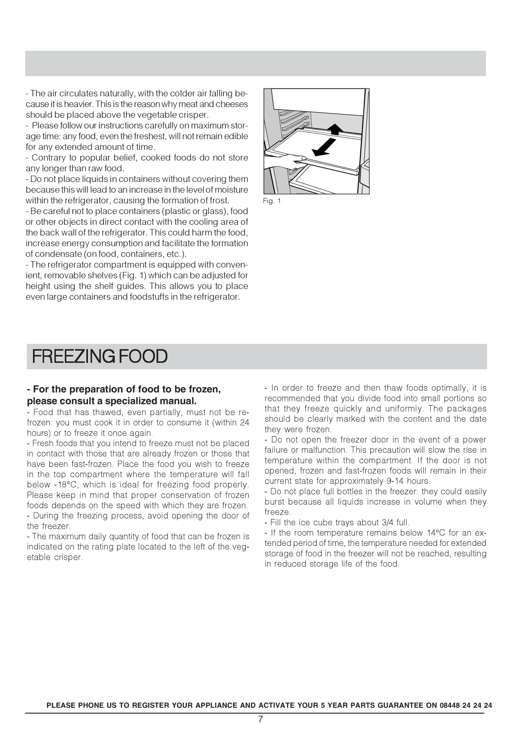 Hotpoint RSAAV21P, RSA 21 manual Freezing Food 