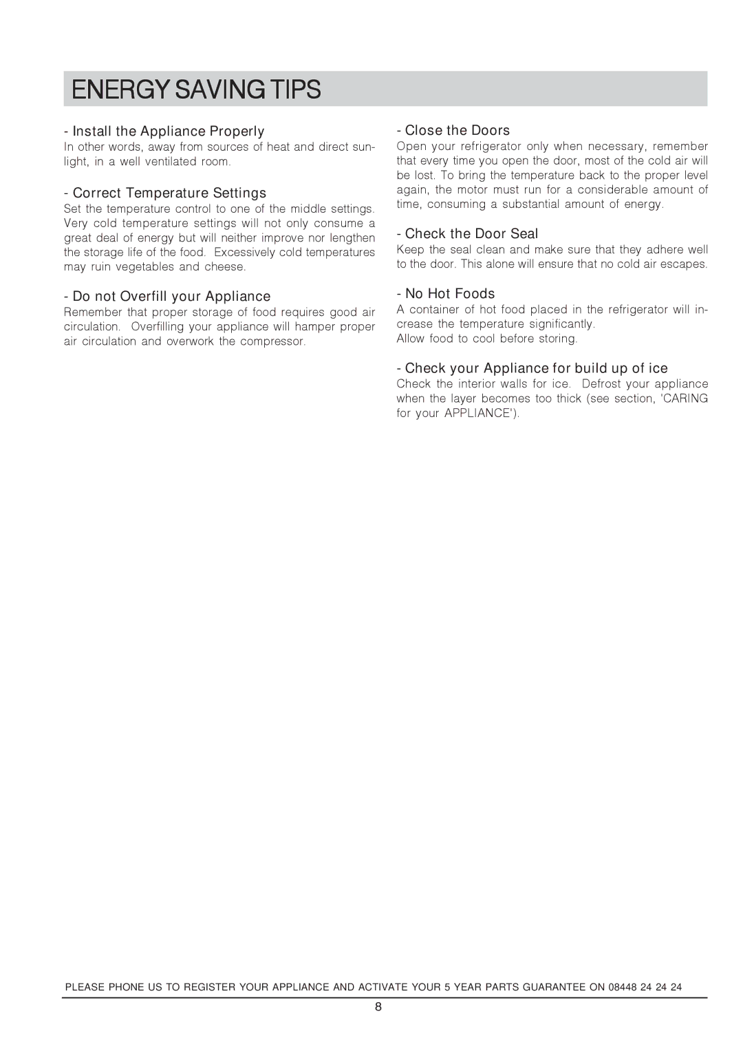 Hotpoint RSA 21, RSAAV21P manual Energy Saving Tips 