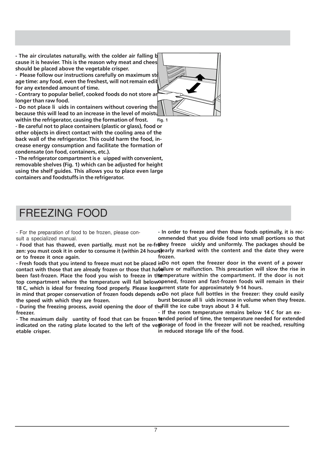 Hotpoint RSA 21 manual Freezing Food 