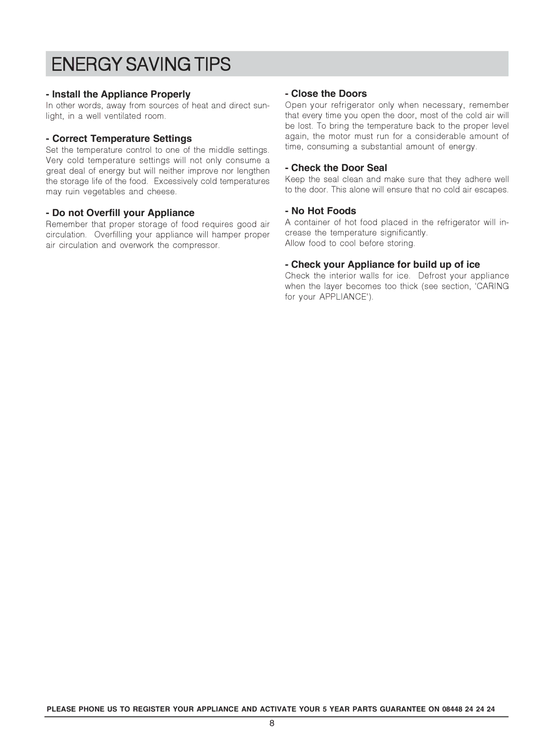 Hotpoint RSA manual Energy Saving Tips 