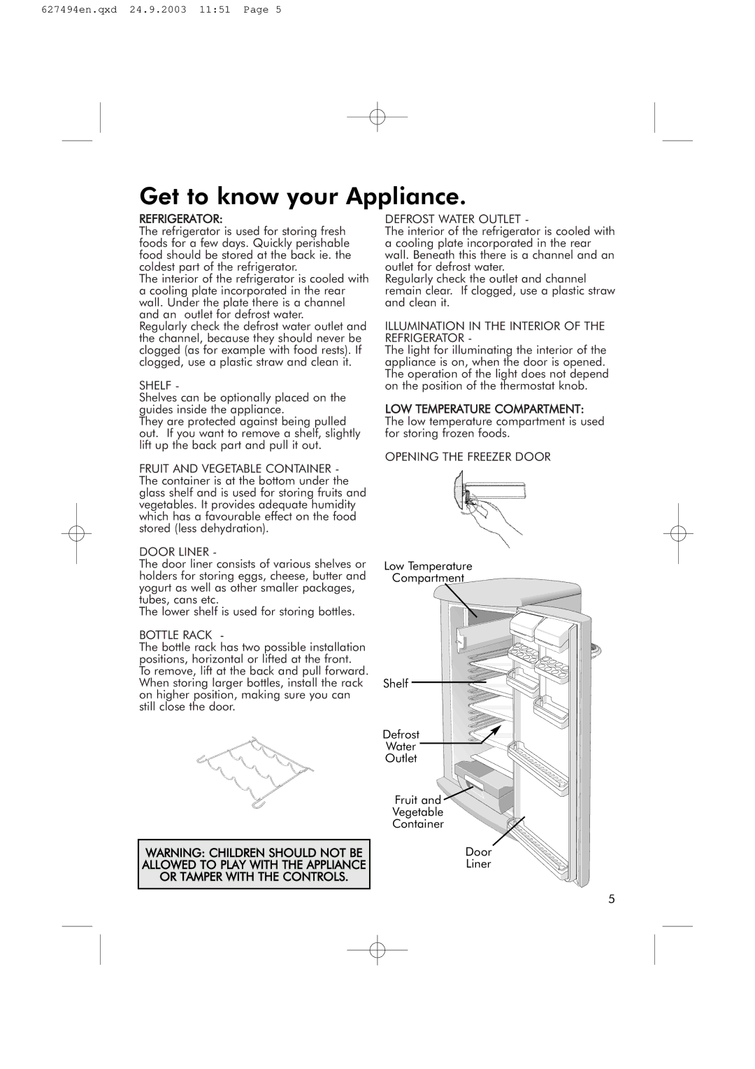 Hotpoint RSR50V manual Get to know your Appliance 