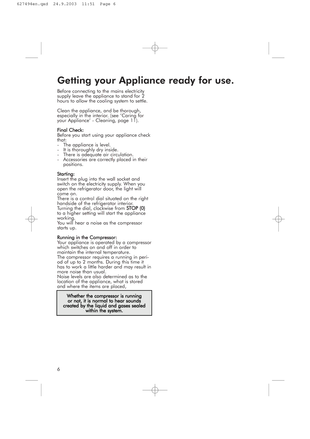 Hotpoint RSR50V manual Getting your Appliance ready for use 