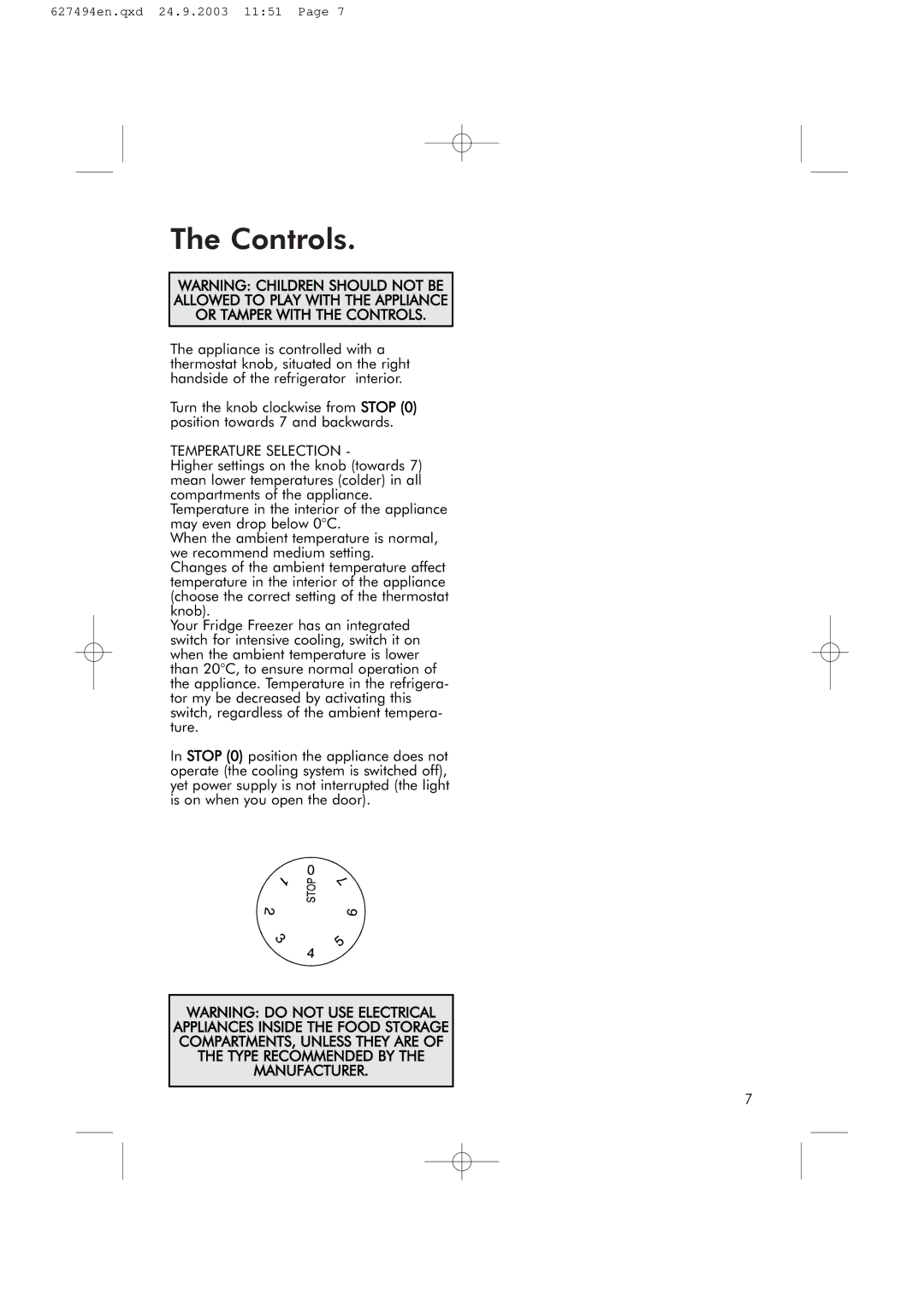 Hotpoint RSR50V manual Controls, Temperature Selection 