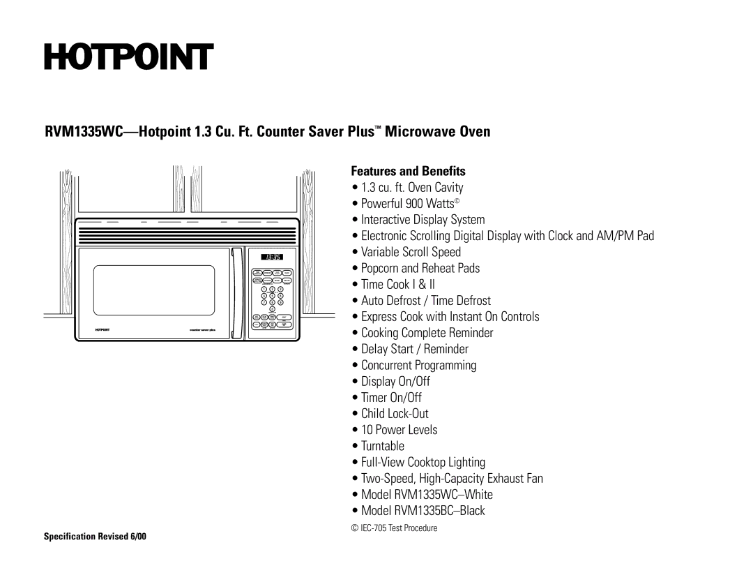 Hotpoint RVM1335WC dimensions Features and Benefits 