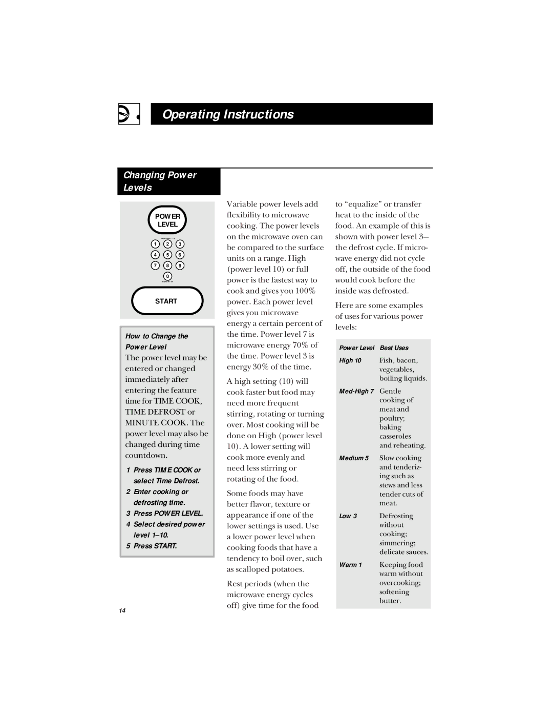 Hotpoint RVM1425 owner manual Changing Power Levels, How to Change Power Level 