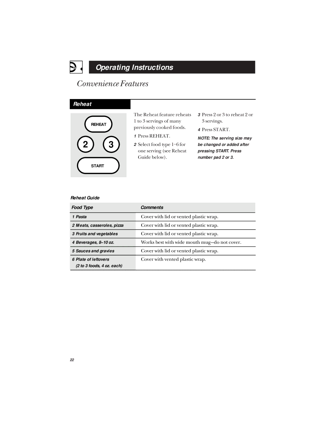 Hotpoint RVM1425 owner manual Reheat 