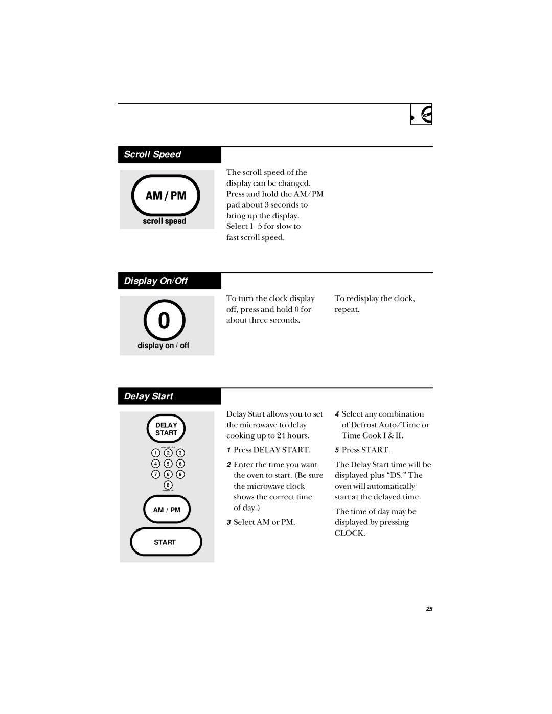 Hotpoint RVM1425 owner manual Scroll Speed, Display On/Off, Delay Start 