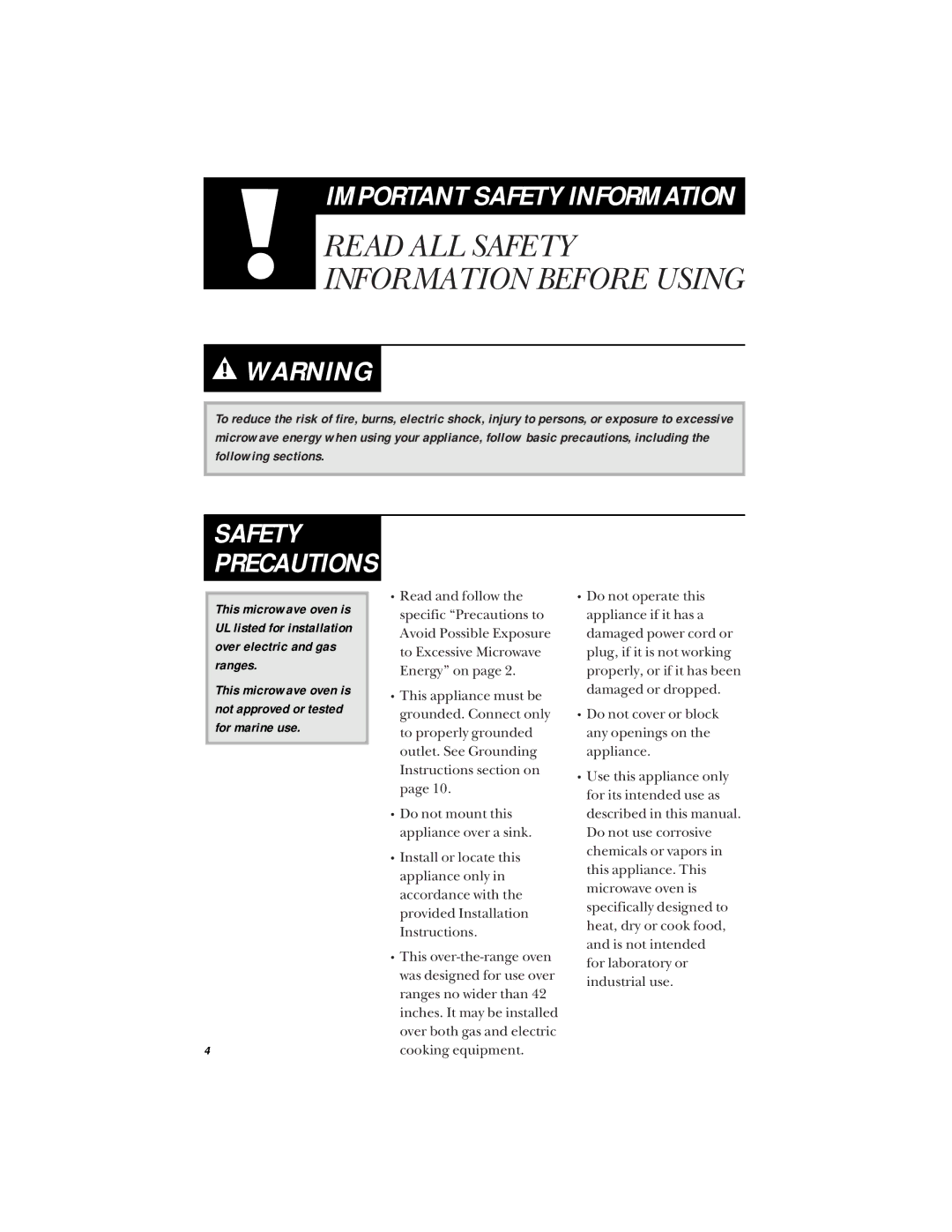 Hotpoint RVM1425 owner manual Safety Precautions 