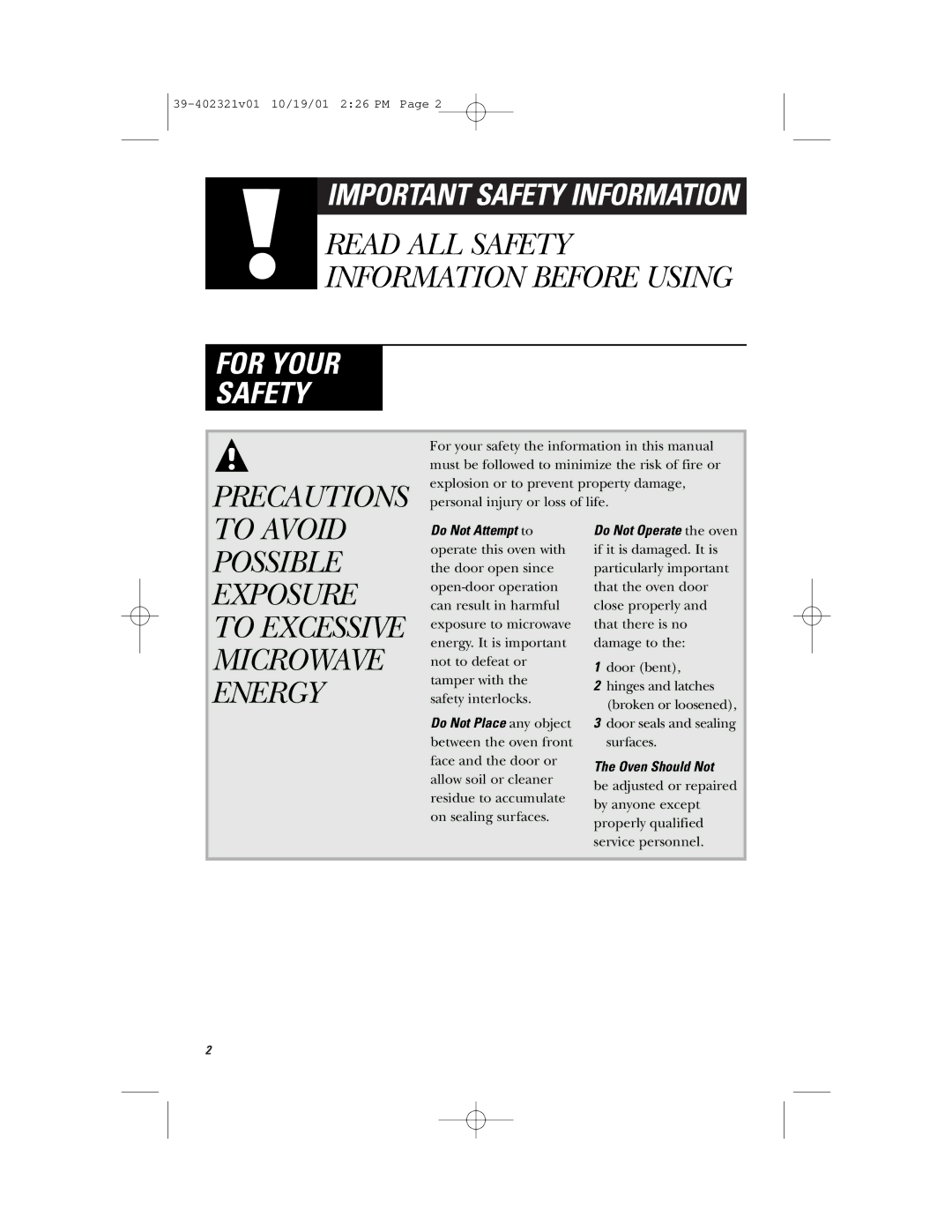 Hotpoint RVM1435 owner manual Precautions, Oven Should Not 