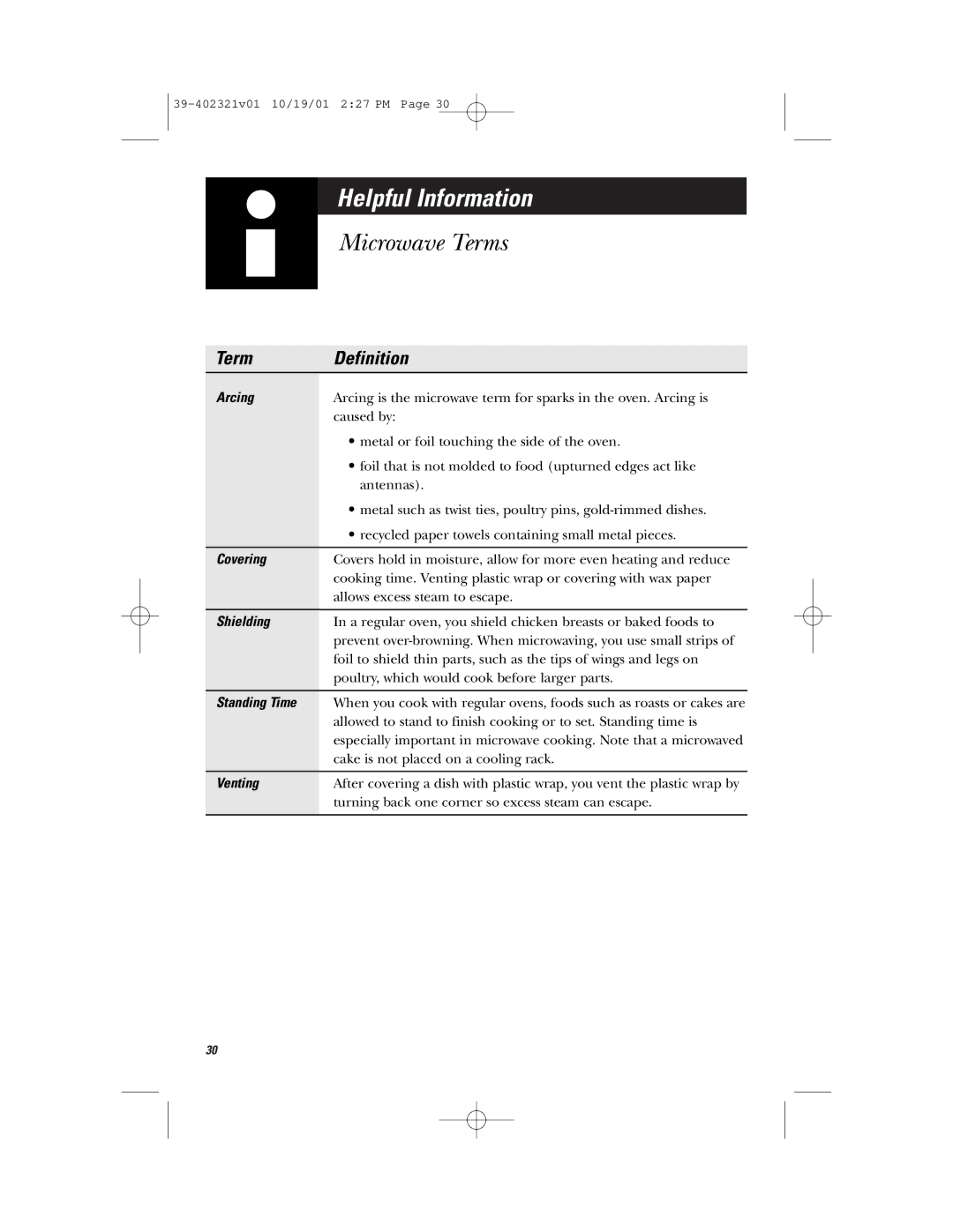 Hotpoint RVM1435 owner manual Helpful Information, Microwave Terms 