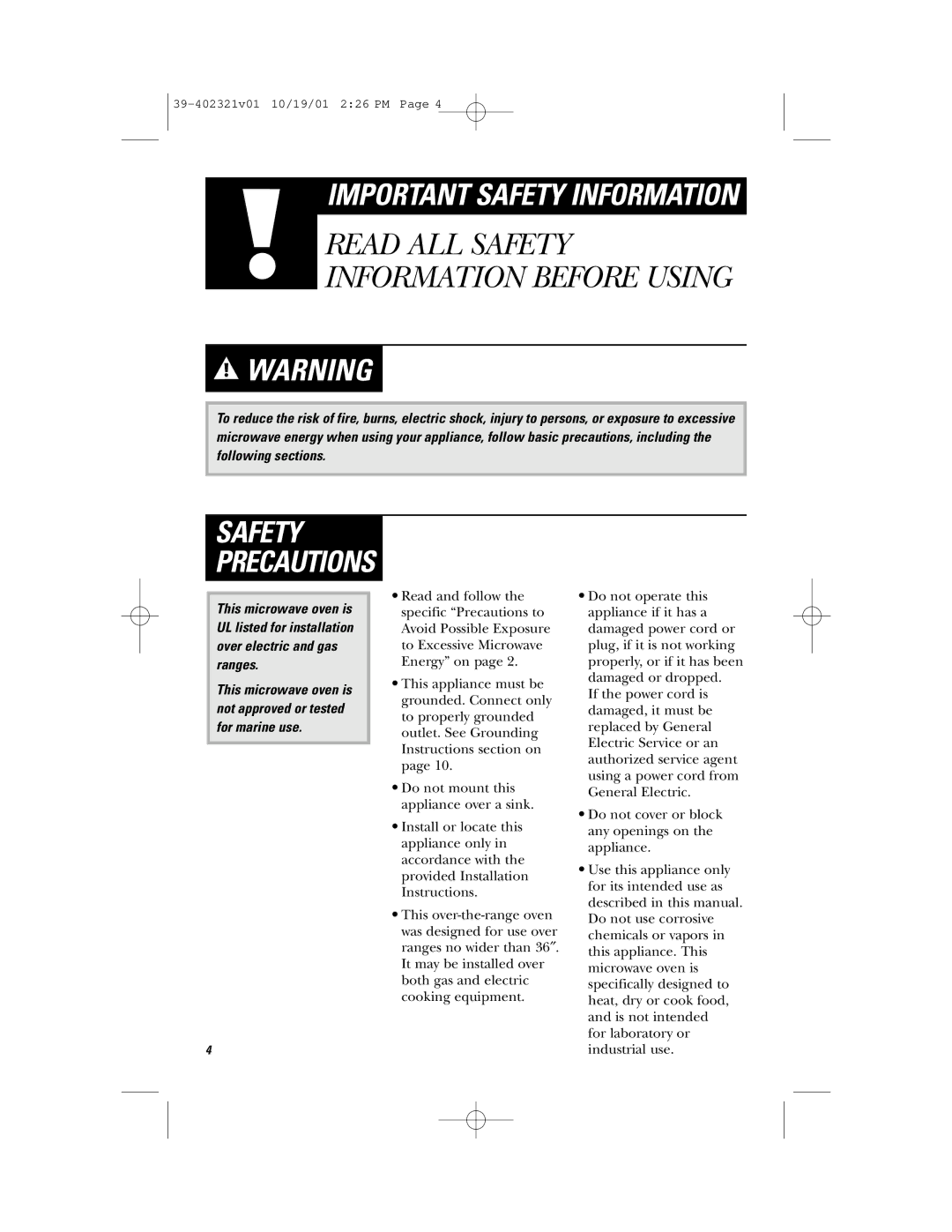 Hotpoint RVM1435 owner manual Safety Precautions 