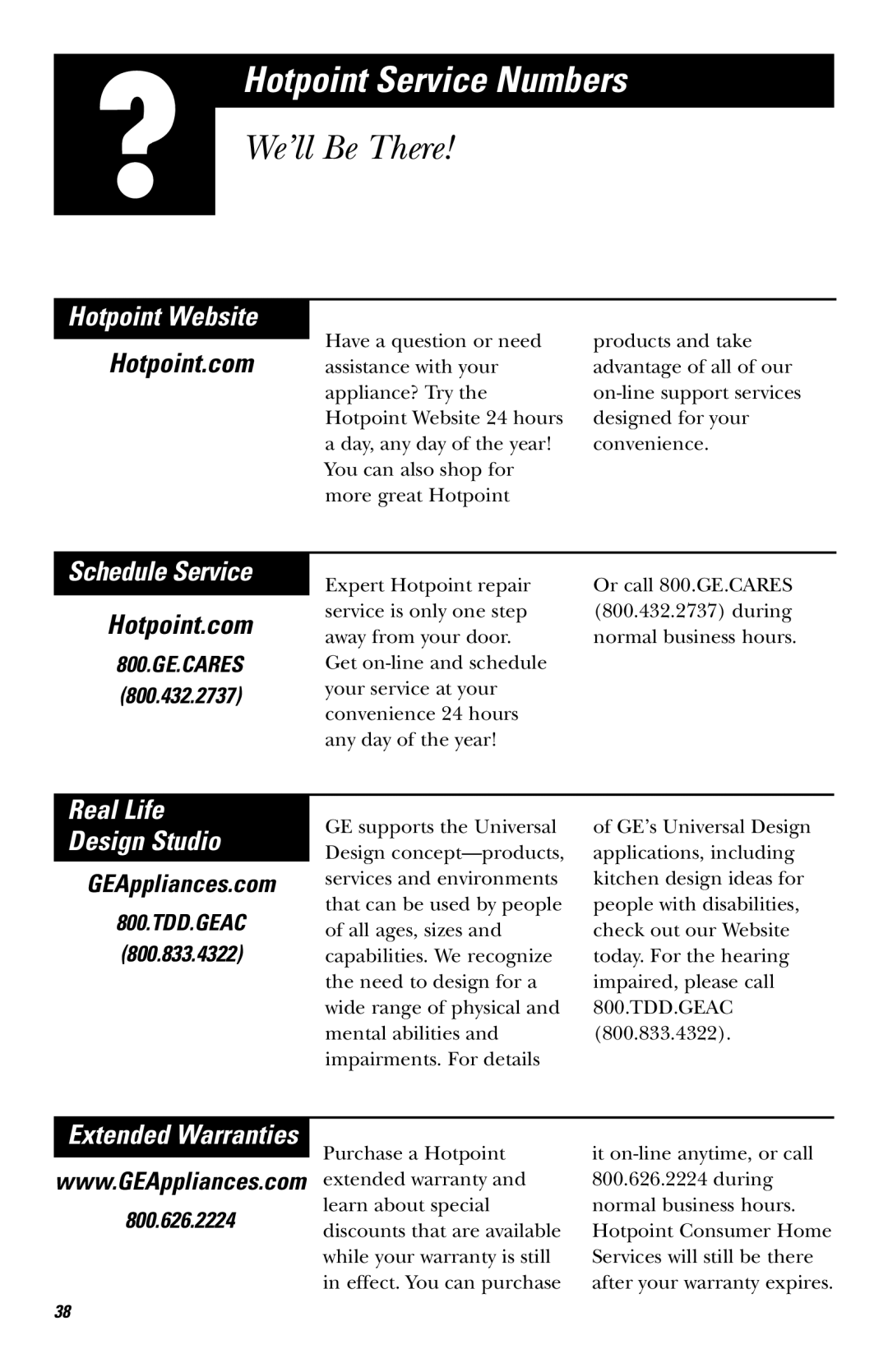 Hotpoint RVM1435 Hotpoint Service Numbers, We’ll Be There, Hotpoint Website, Schedule Service, Real Life Design Studio 