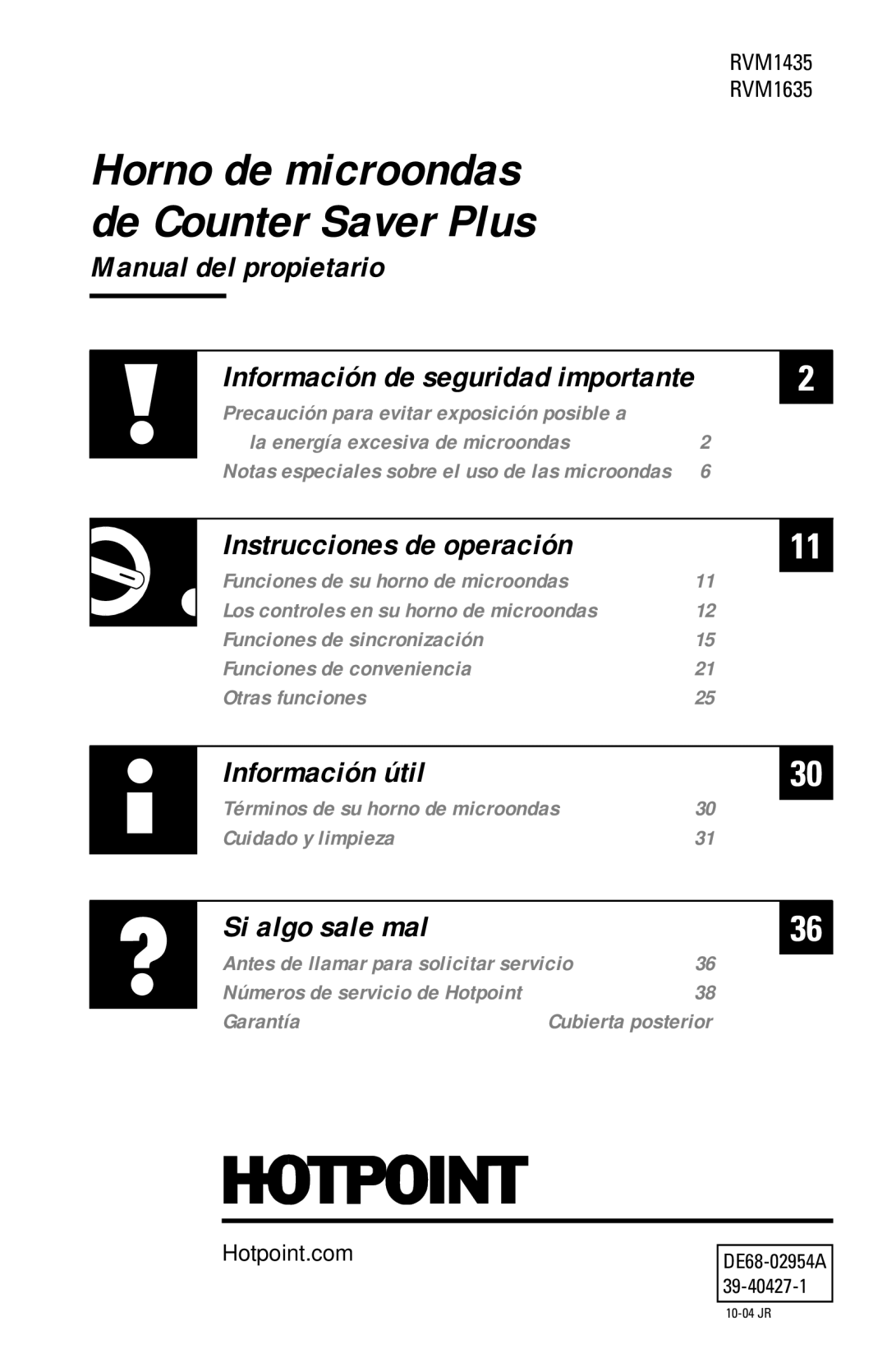 Hotpoint RVM1435 owner manual Horno de microondas 