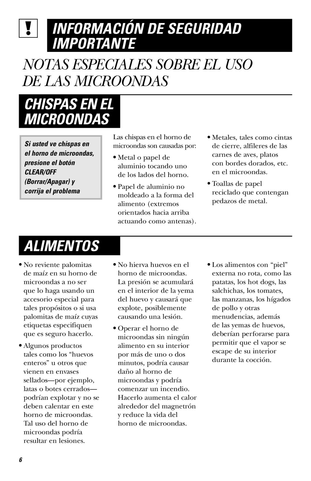 Hotpoint RVM1435 owner manual Chispas EN EL Microondas, Alimentos 