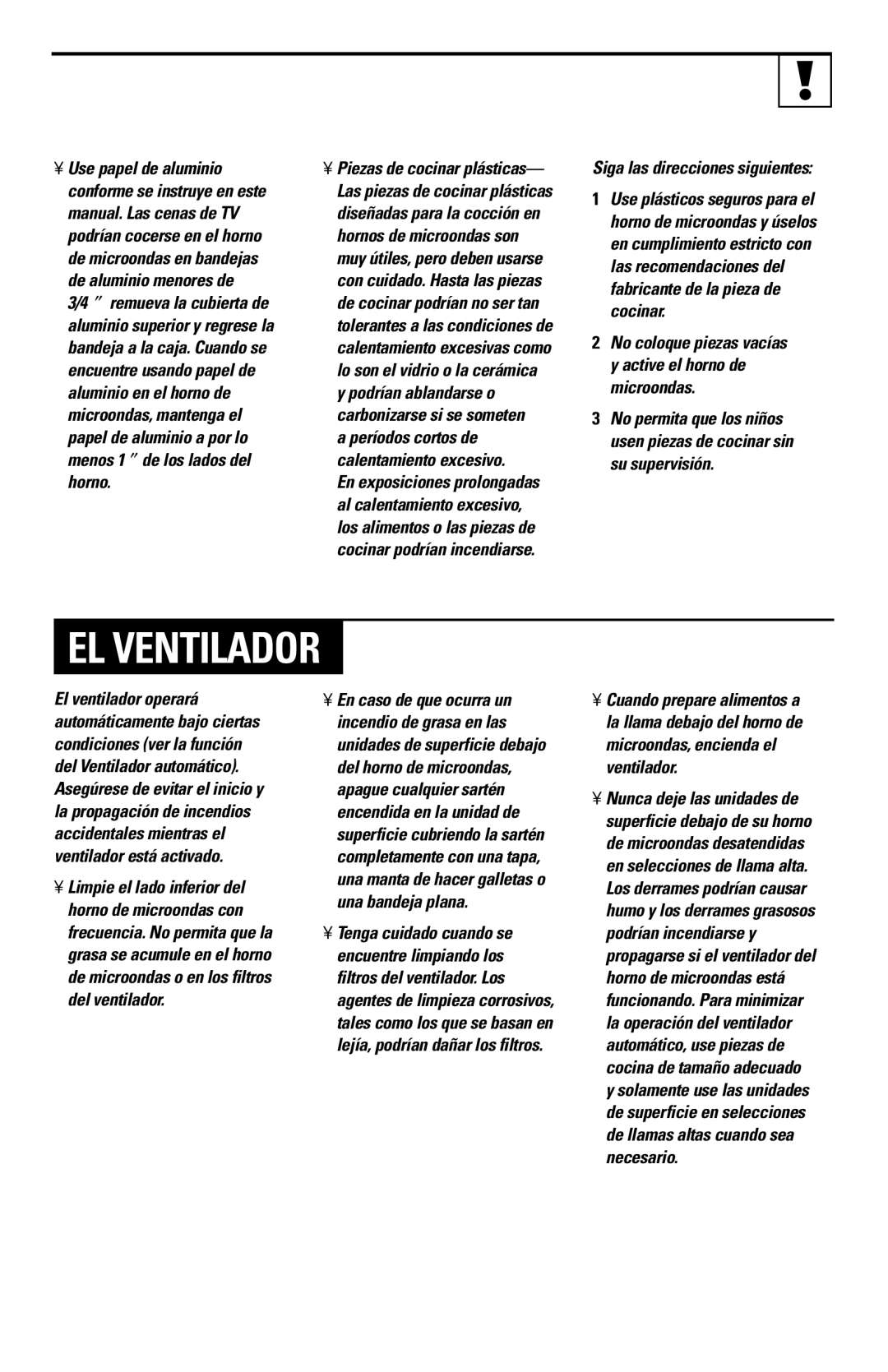 Hotpoint RVM1435 owner manual EL Ventilador, Siga las direcciones siguientes 