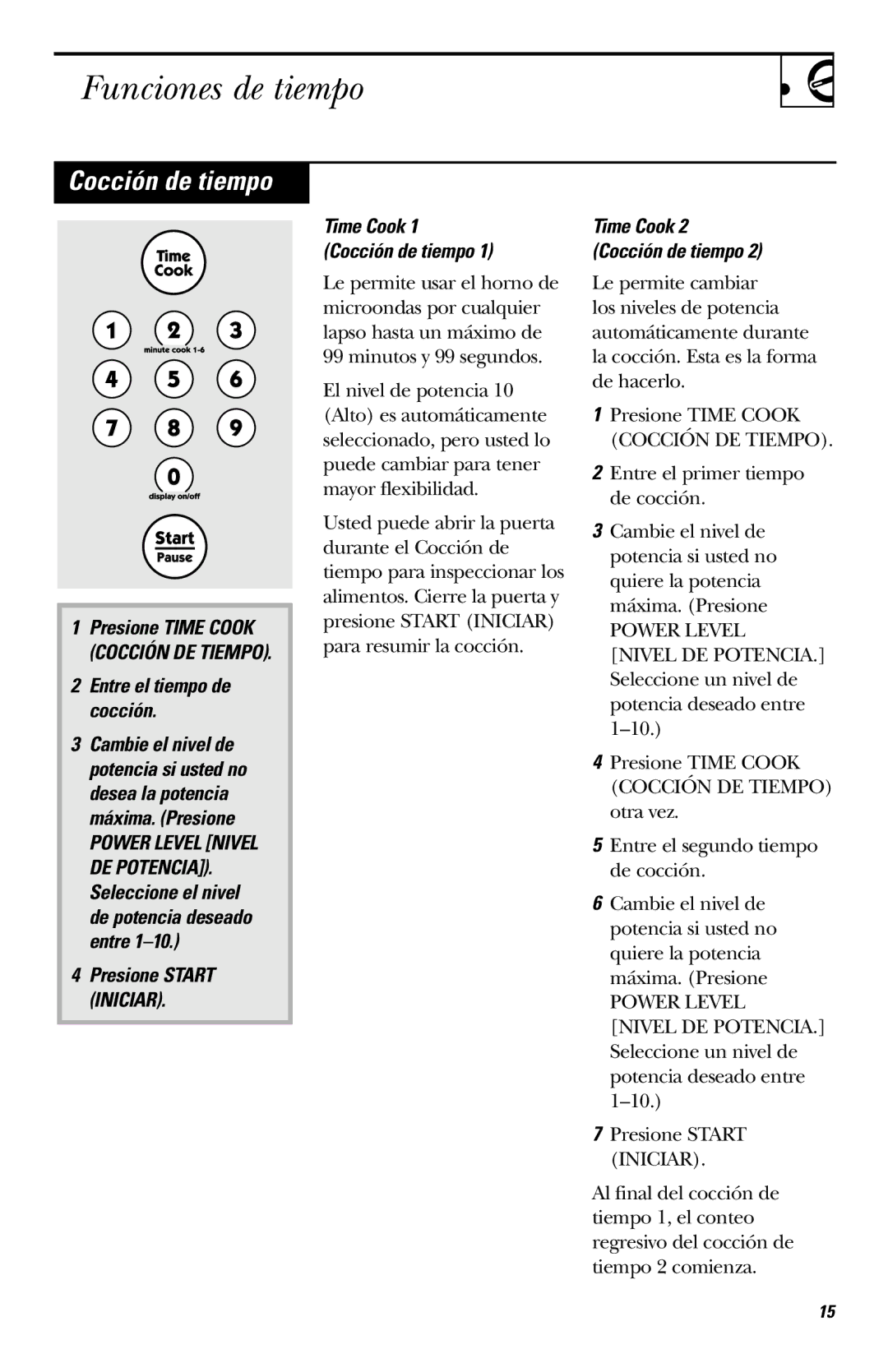 Hotpoint RVM1435 owner manual Funciones de tiempo, Cocción de tiempo, Entre el tiempo de cocción 