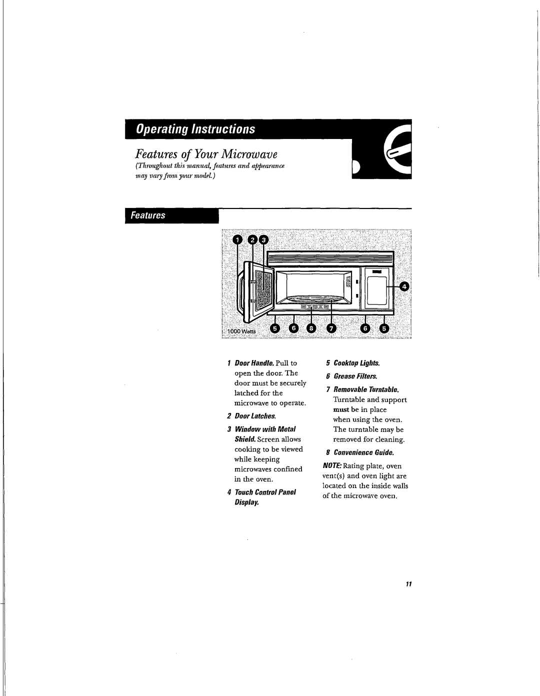 Hotpoint RVM1625 owner manual Features of Your Microwave, Touch Control Panel Display, Convenience Guide 