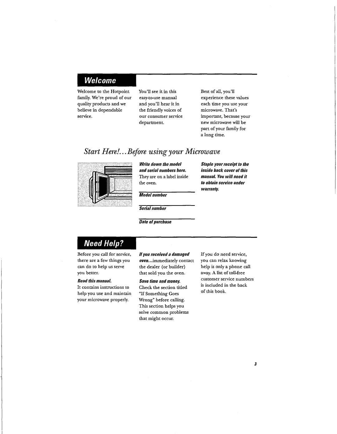 Hotpoint RVM1625 owner manual Start Here!... Before using your Microwave 