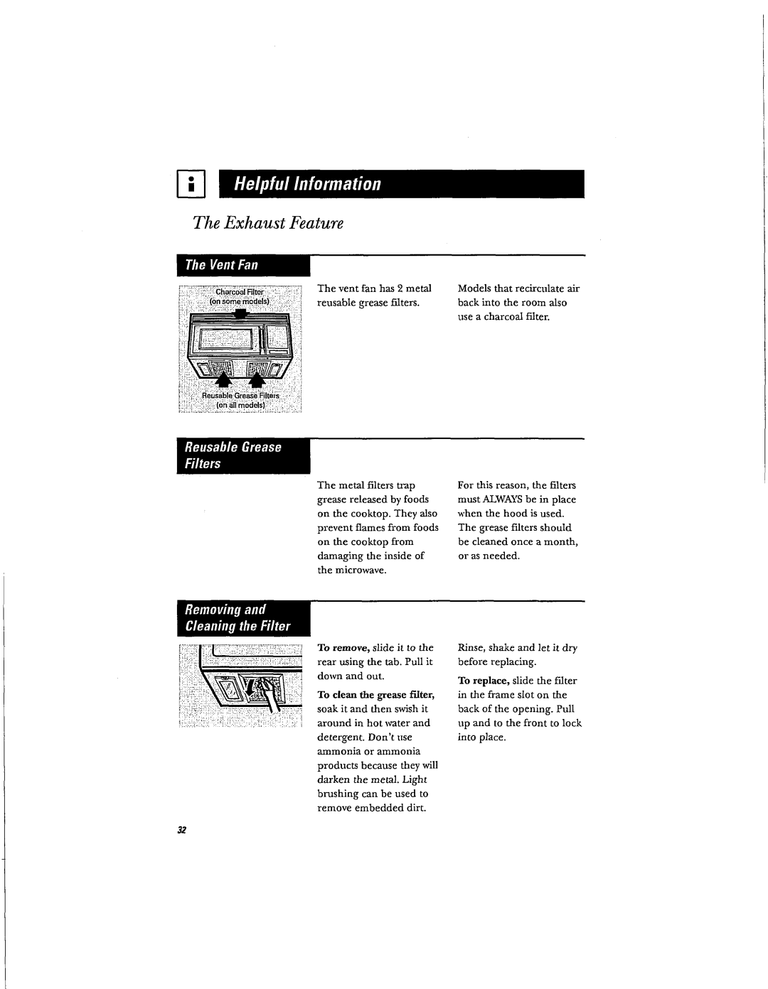 Hotpoint RVM1625 owner manual Exhaust Feature 