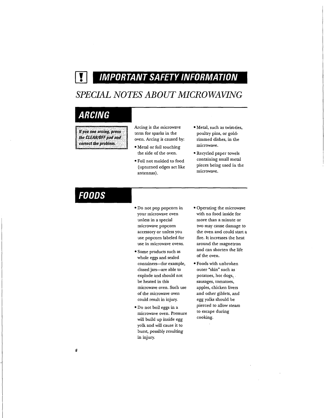 Hotpoint RVM1625 owner manual Special Notes about Micro Waving 