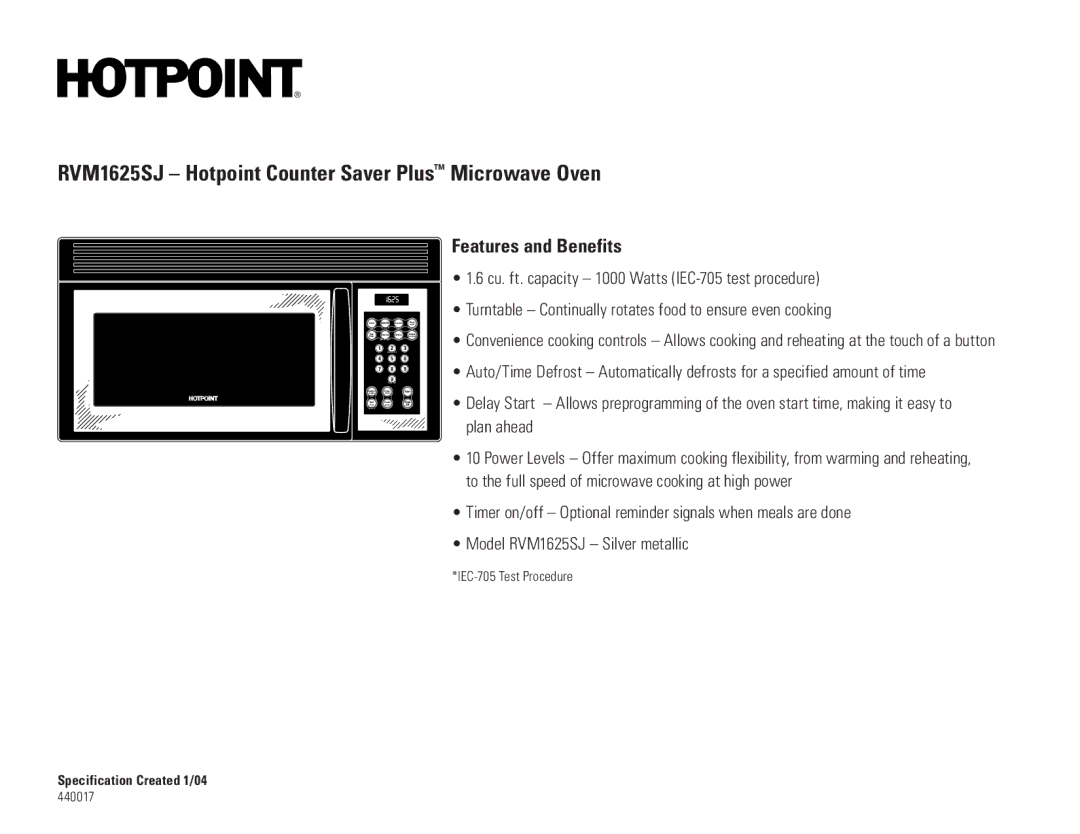 Hotpoint RVM1625SJ dimensions Features and Benefits, Am/Pm 