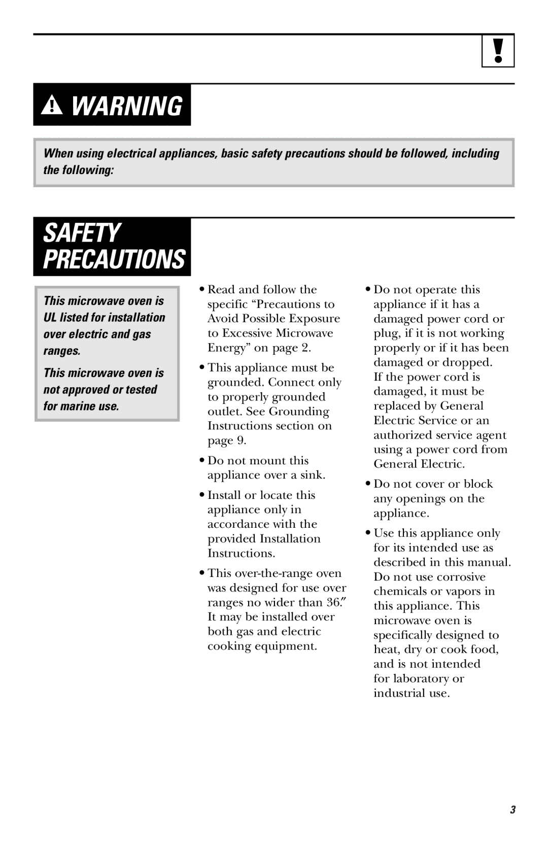 Hotpoint RVM1635 owner manual Safety Precautions 