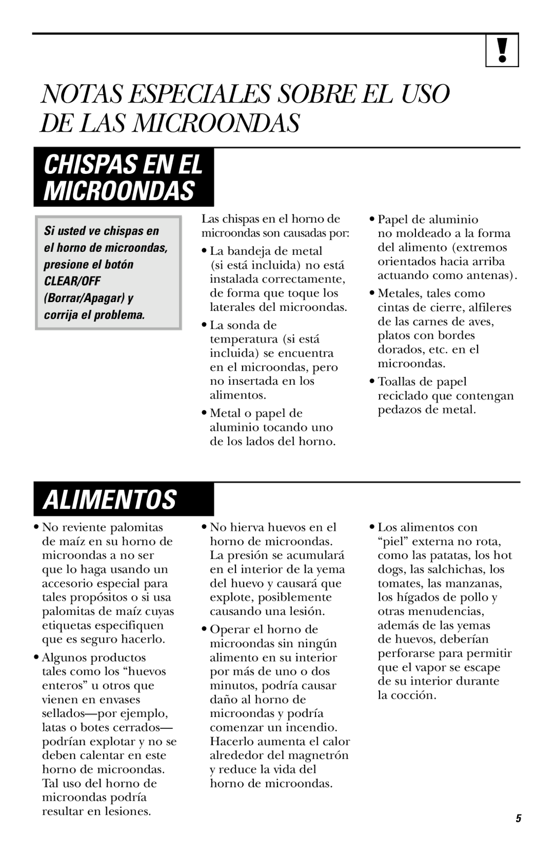 Hotpoint RVM1635 owner manual Chispas EN EL Microondas, Alimentos 