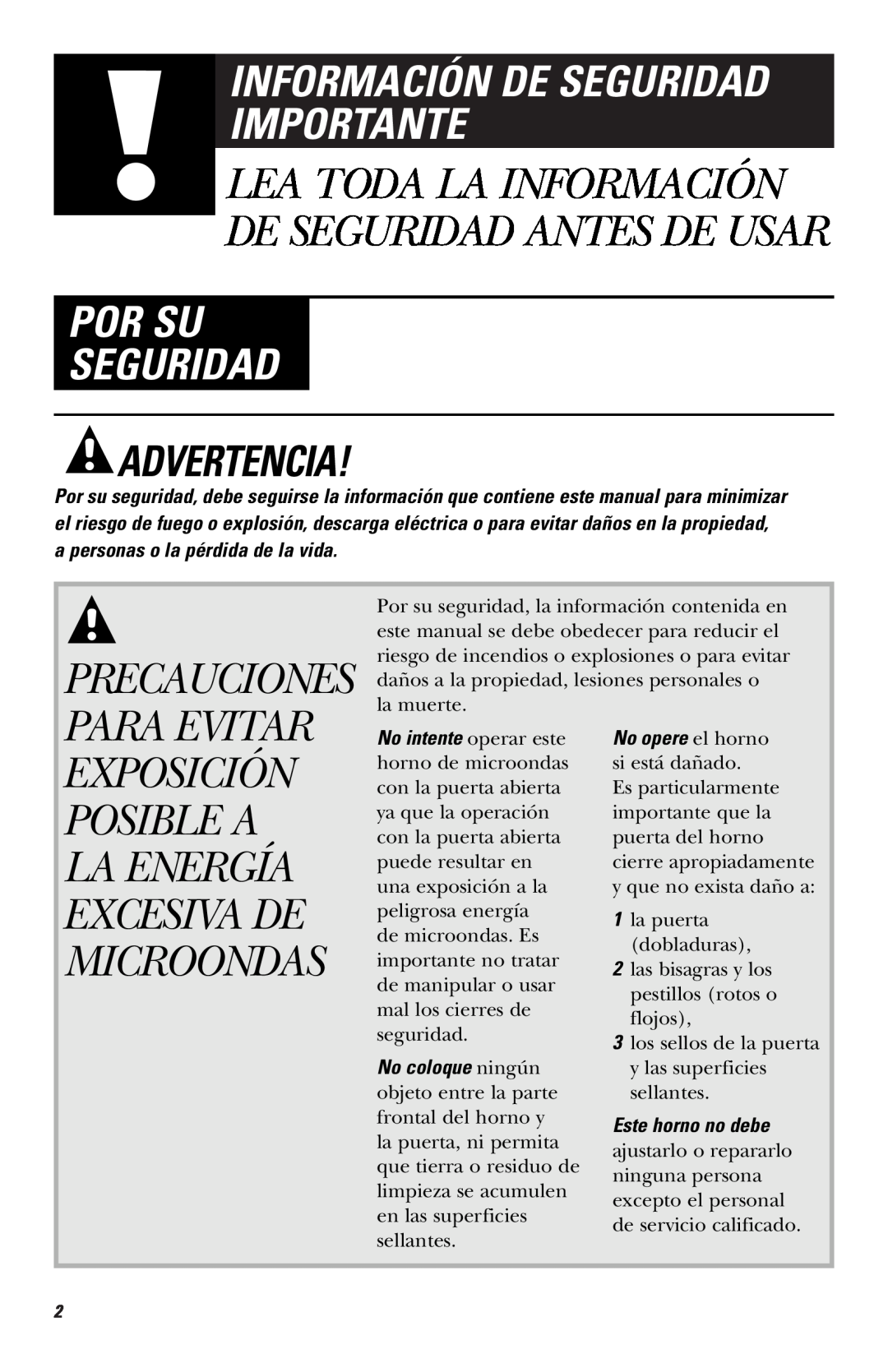 Hotpoint RVM1635 owner manual Exposición Posible A, Información De Seguridad Importante, Por Su Seguridad, Advertencia 