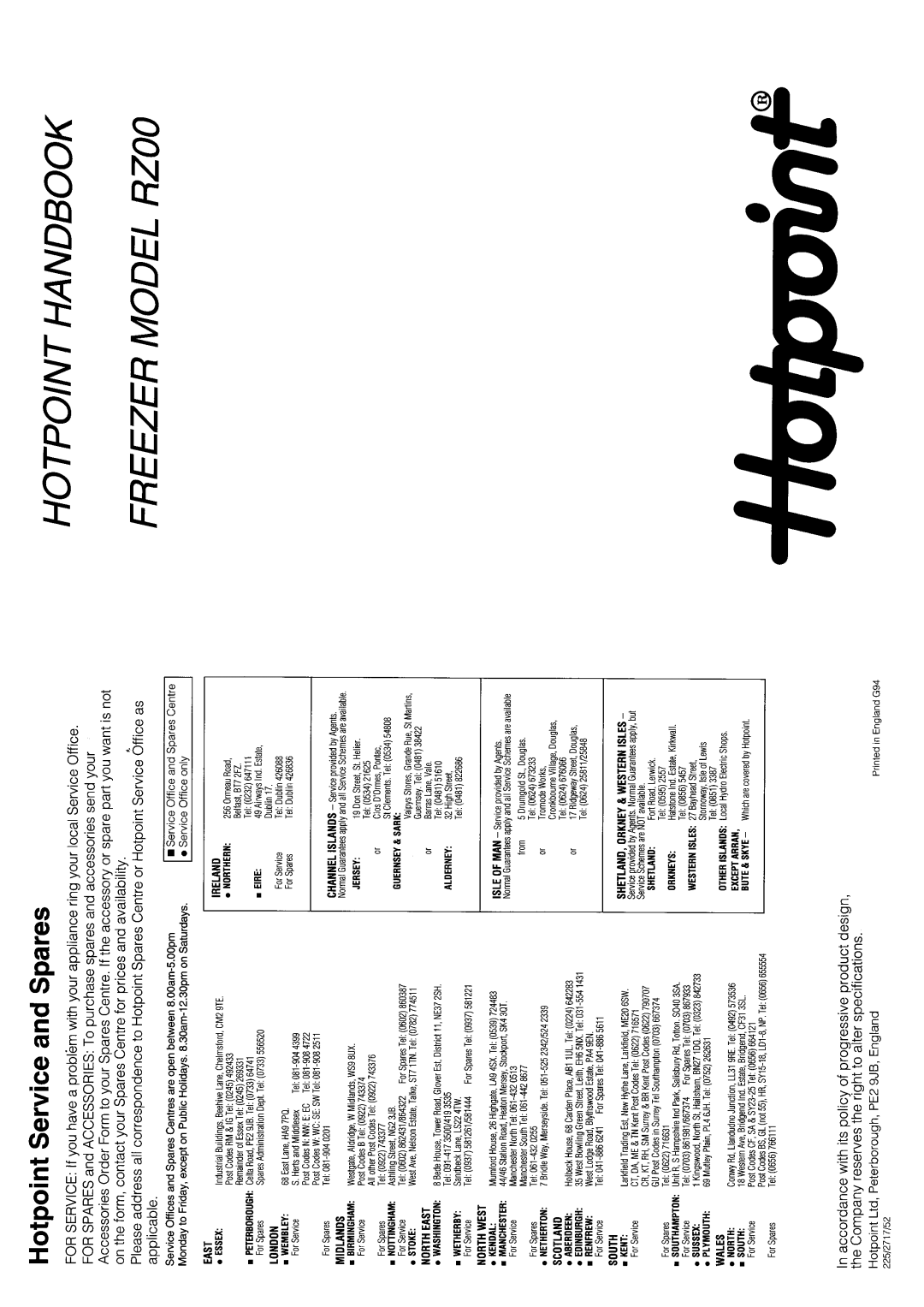 Hotpoint RZ00 manual 