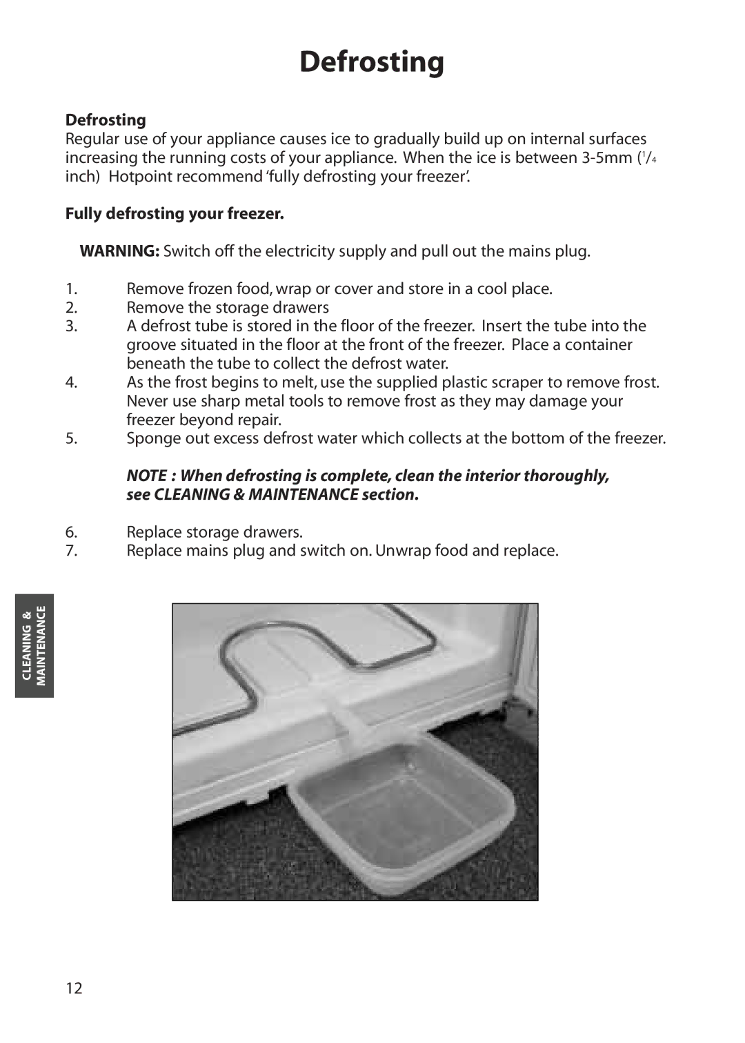 Hotpoint RZA30 manual Defrosting, Fully defrosting your freezer 