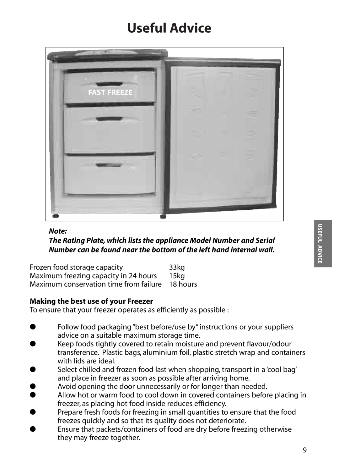 Hotpoint RZA30 manual Useful Advice, Making the best use of your Freezer 