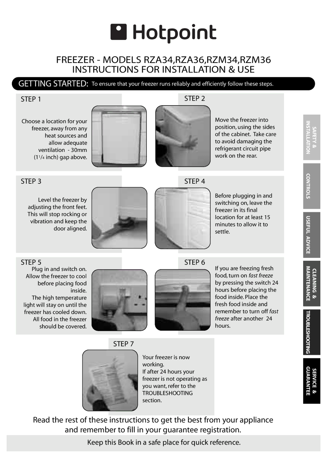 Hotpoint RZA34, RZA36, RZM36, RZM34 manual Getting Started 