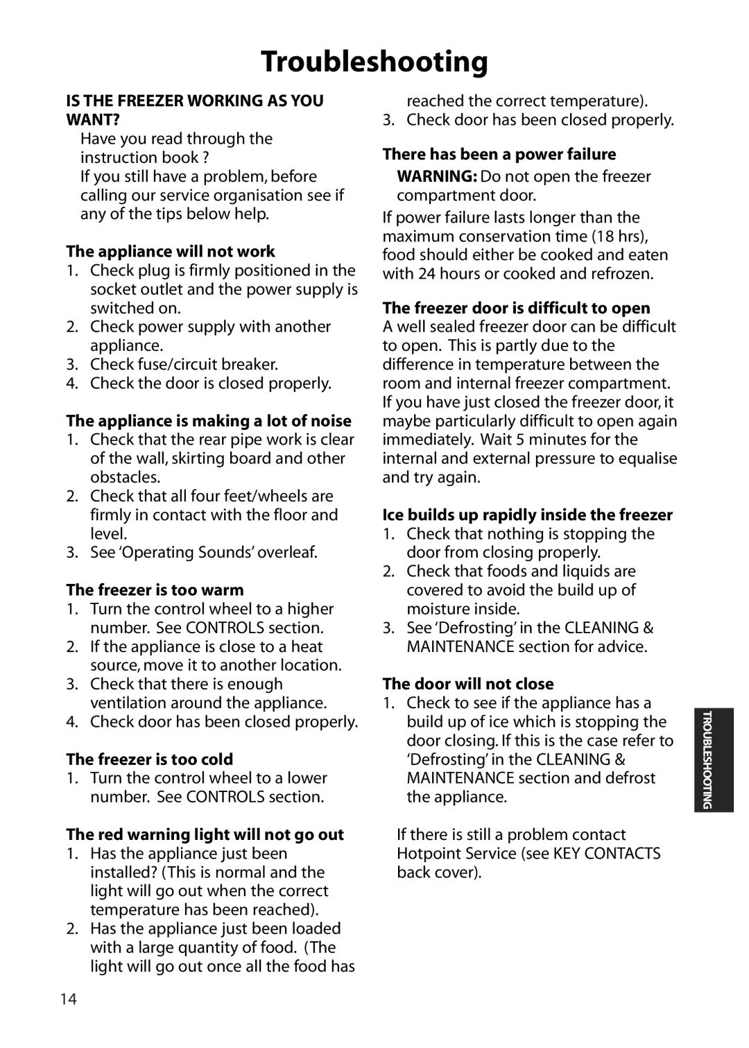 Hotpoint RZA36P.1, RZA36G.1 manual Troubleshooting 