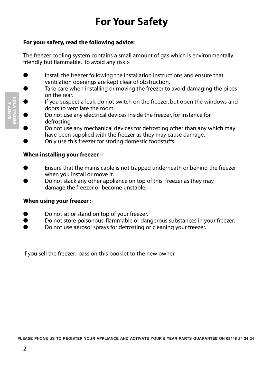 Hotpoint RZA36P.1, RZA36G.1 manual For Your Safety, For your safety, read the following advice, When installing your freezer 