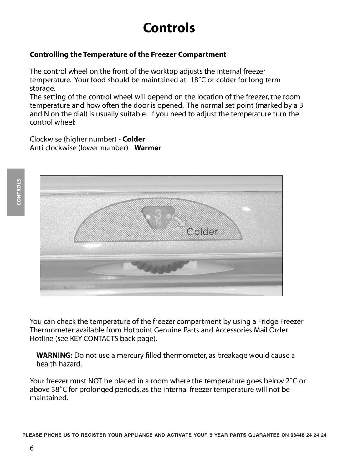 Hotpoint RZA36P.1, RZA36G.1 manual Controls, Controlling the Temperature of the Freezer Compartment 