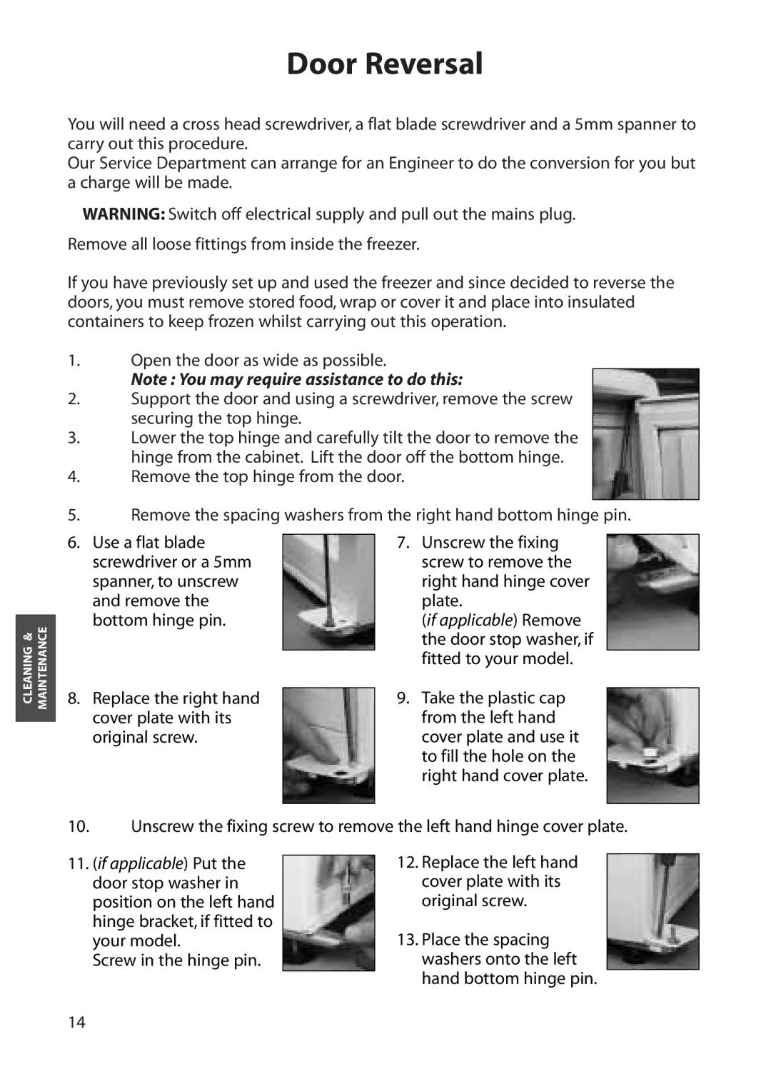 Hotpoint RZA50 manual Door Reversal 