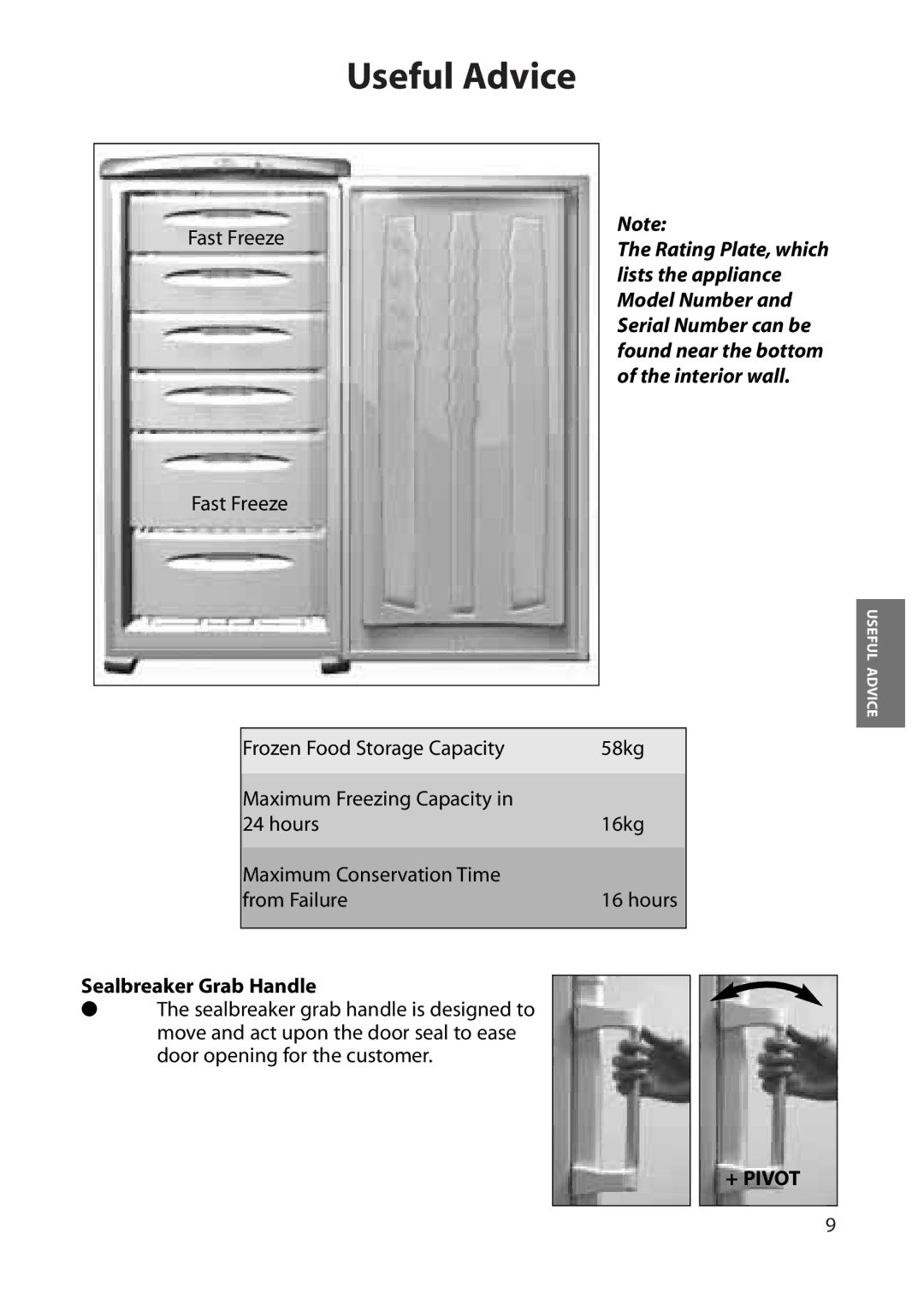 Hotpoint RZA50 manual Useful Advice, Sealbreaker Grab Handle 