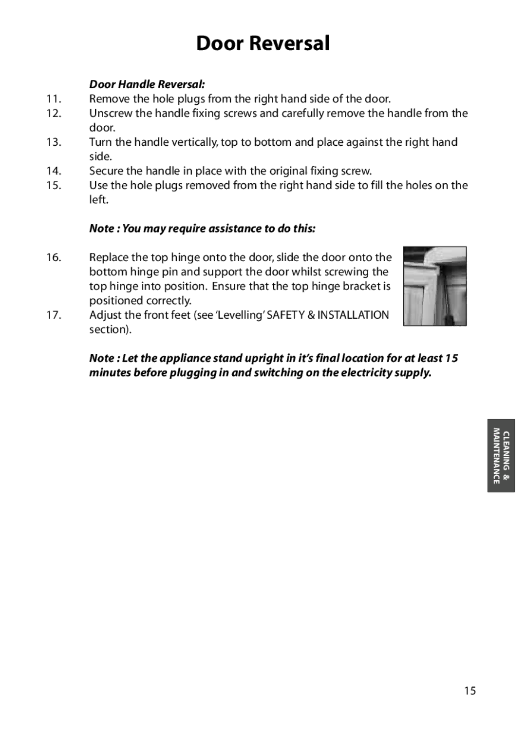 Hotpoint RZM61, RZA51, RZM51, RZA61 manual Door Handle Reversal 