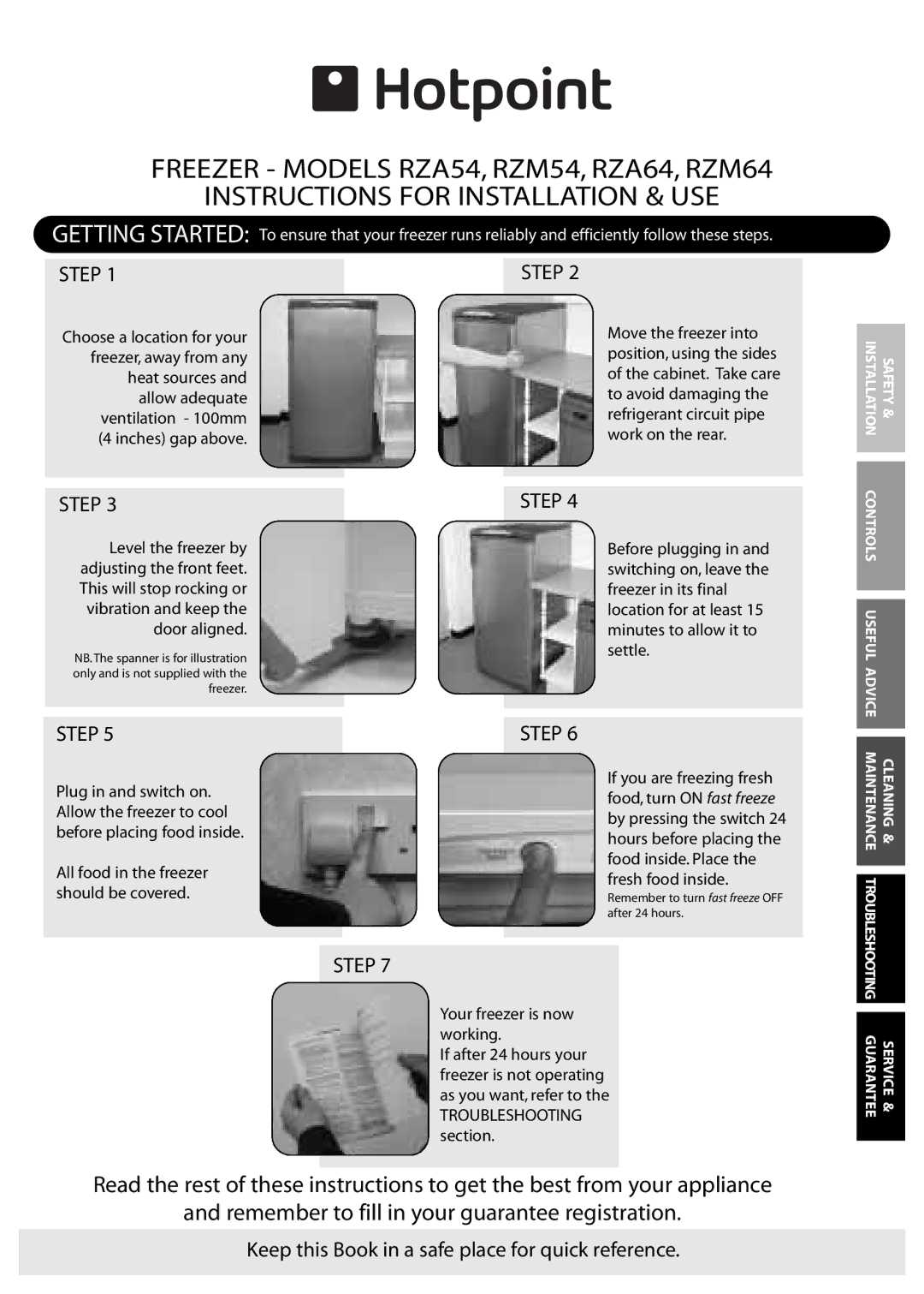 Hotpoint RZM54, RZA64, RZA54, RZM64 manual Getting Started 