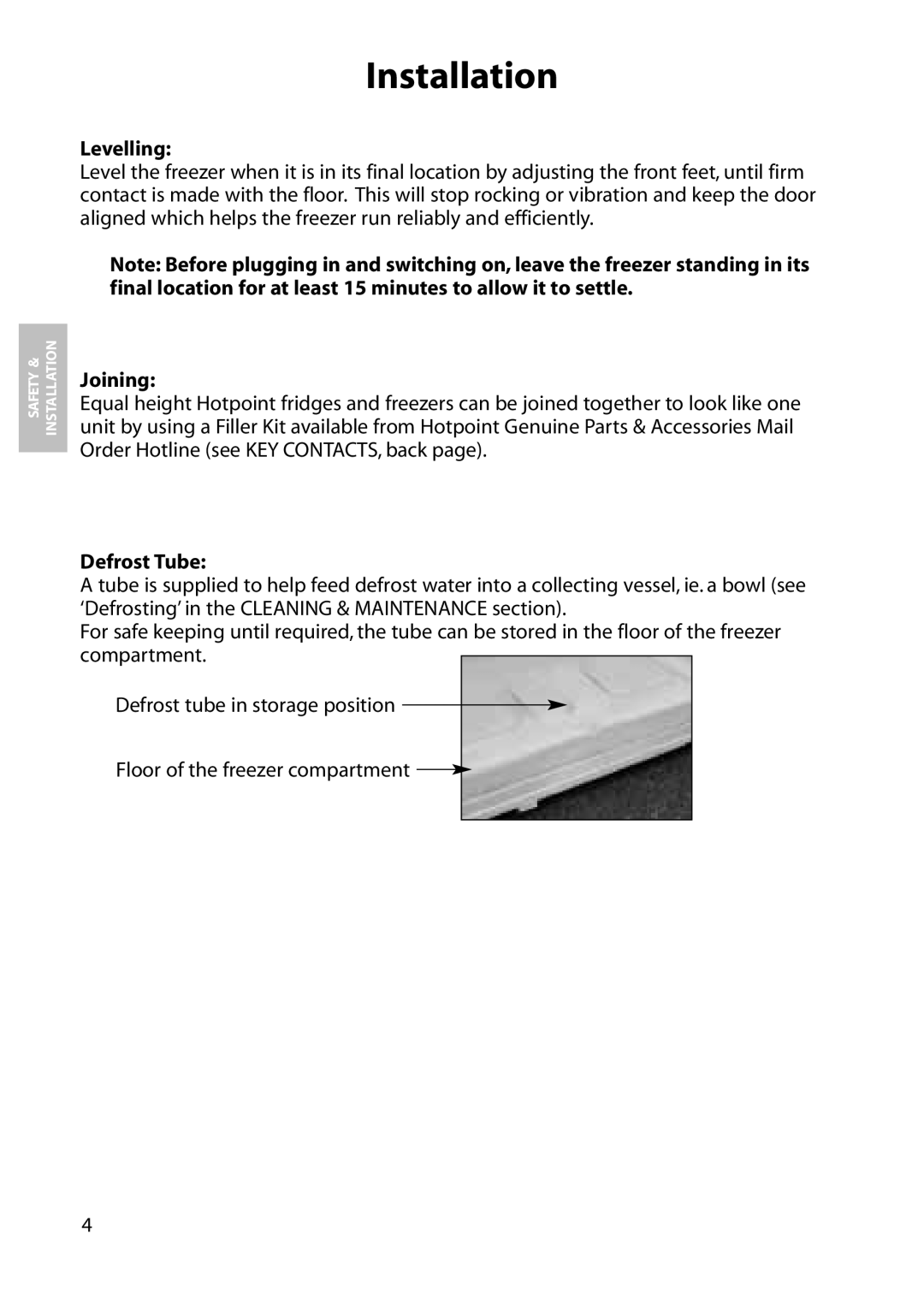Hotpoint RZA64, RZM54, RZA54, RZM64 manual Levelling, Joining, Defrost Tube 