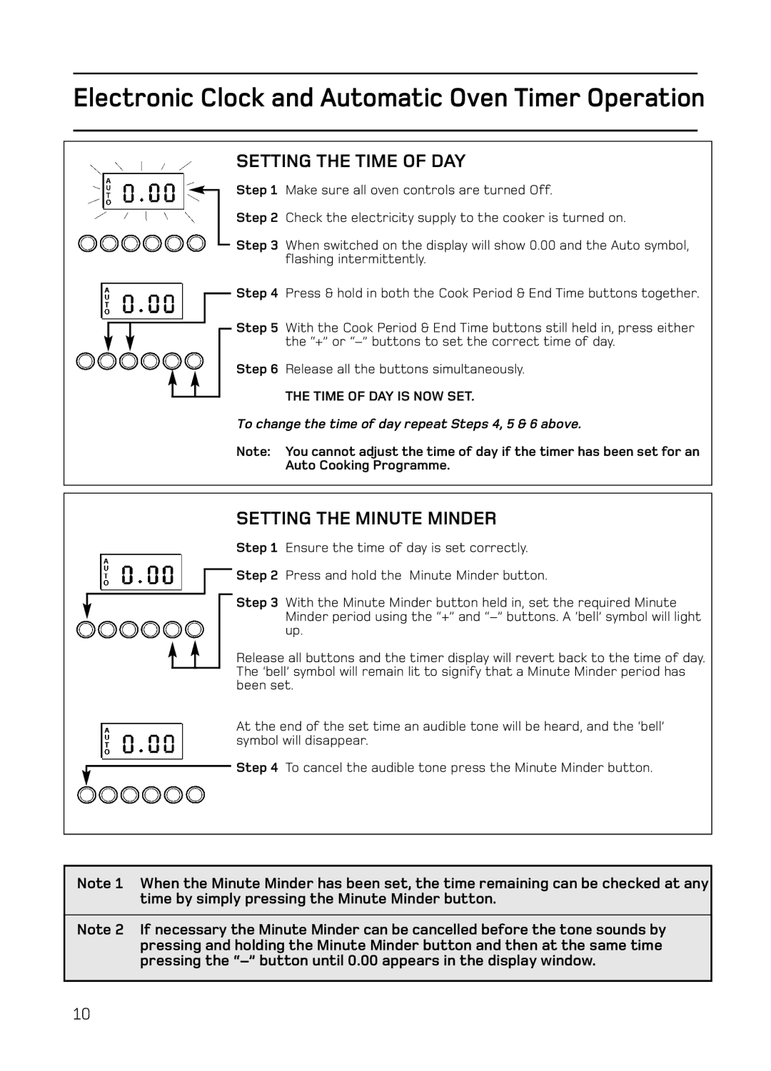 Hotpoint S130E Mk2 manual Setting the Time of DAY, Setting the Minute Minder 