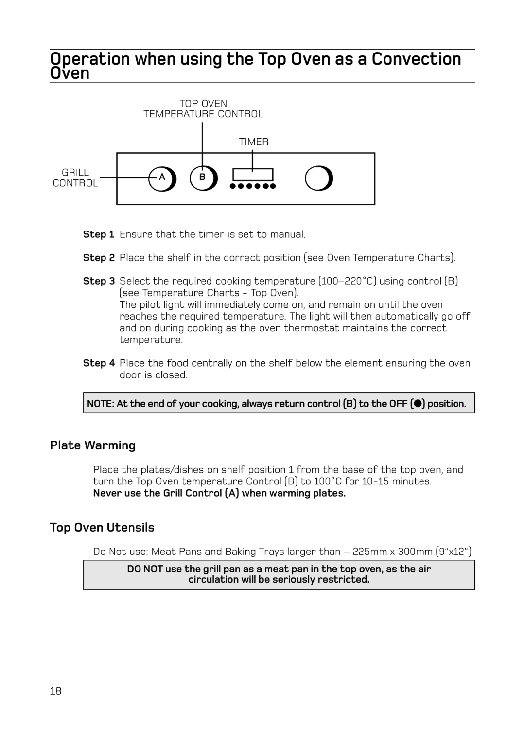 Hotpoint S130E Mk2 manual Operation when using the Top Oven as a Convection Oven, Plate Warming, Top Oven Utensils 