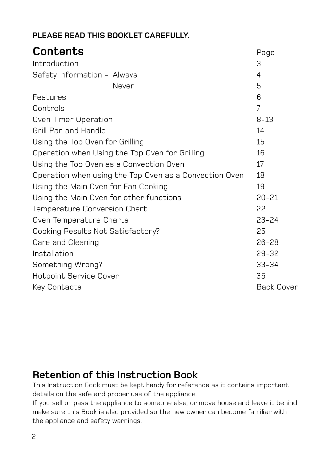 Hotpoint S130E Mk2 manual Contents 