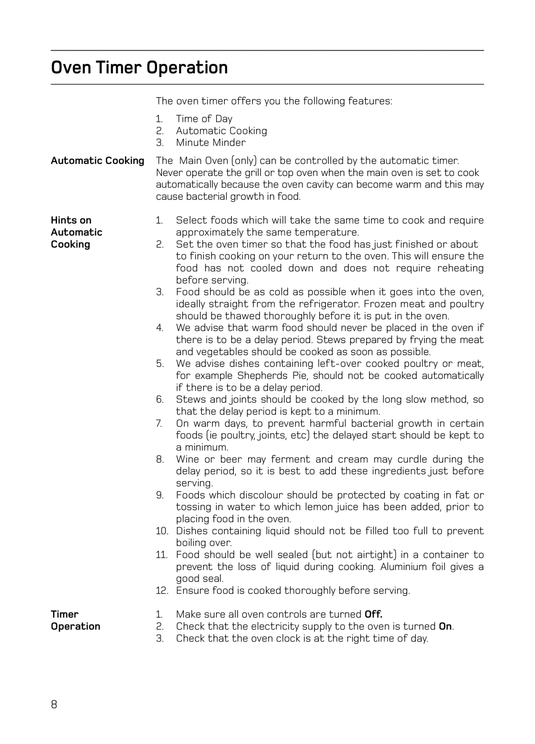 Hotpoint S130E Mk2 manual Oven Timer Operation 