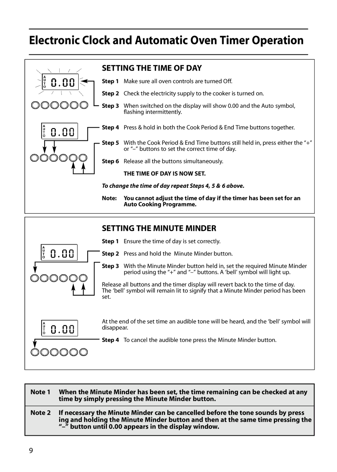 Hotpoint S130E manual Setting the Time of DAY, Setting the Minute Minder 