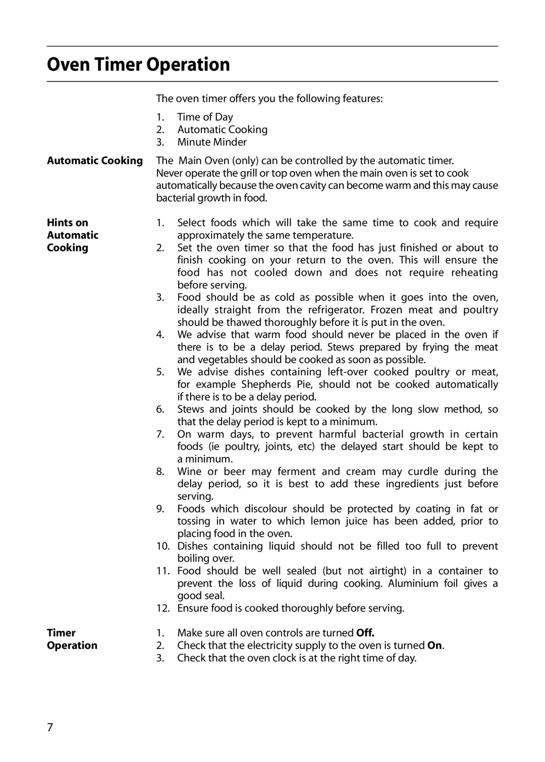 Hotpoint S130E manual Oven Timer Operation 