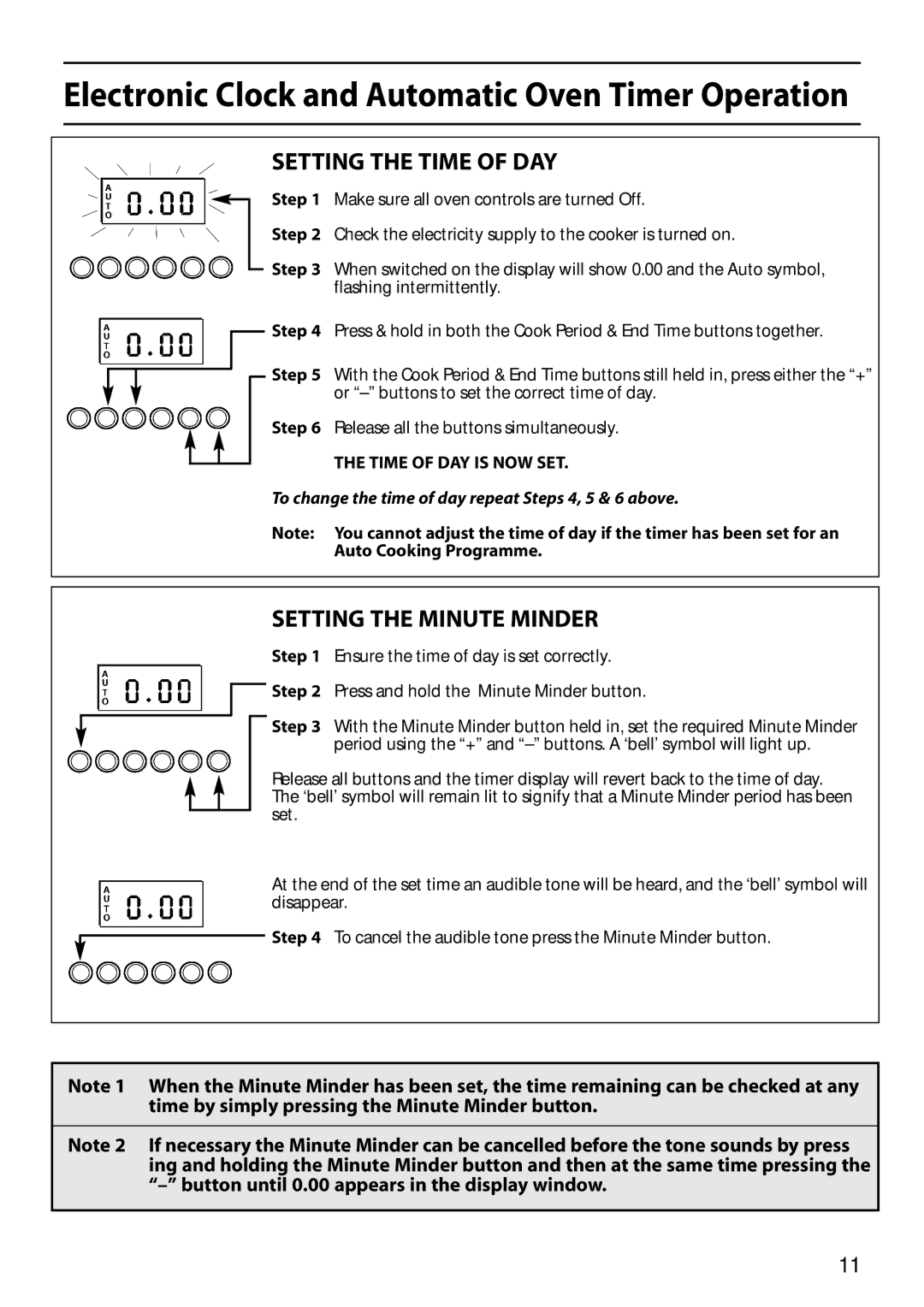 Hotpoint S150E manual Setting the Time of DAY, Setting the Minute Minder 