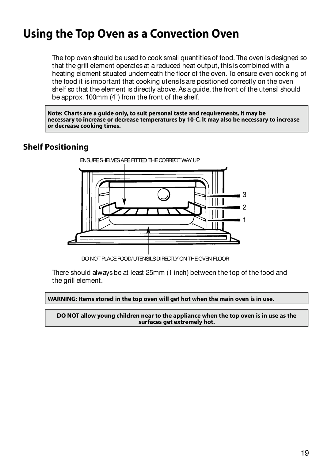 Hotpoint S150E manual Using the Top Oven as a Convection Oven, Shelf Positioning 